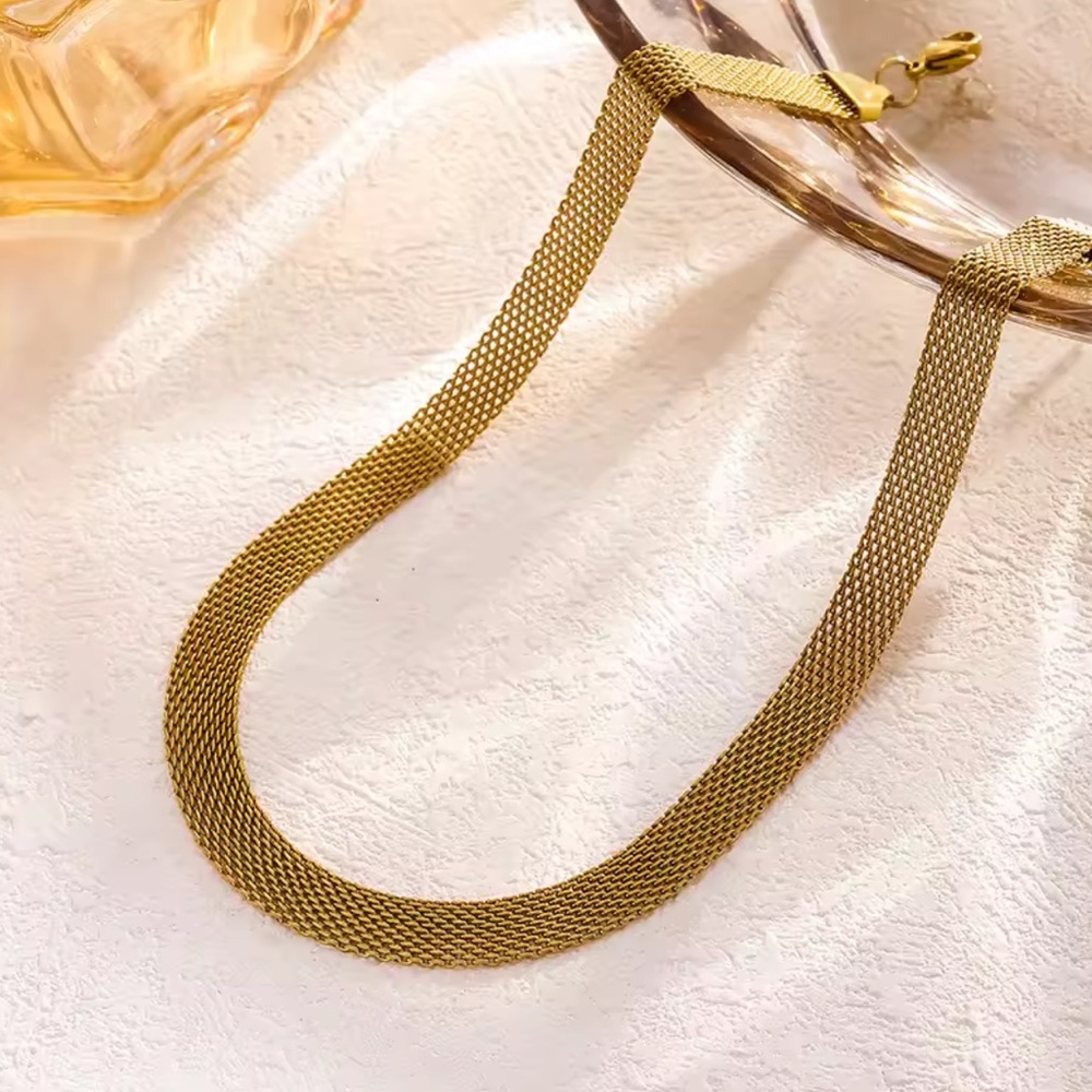 Stainless Steel Anti-allergy Wide Braided Mesh Chain Choker Necklaces - Picture 3 of 4